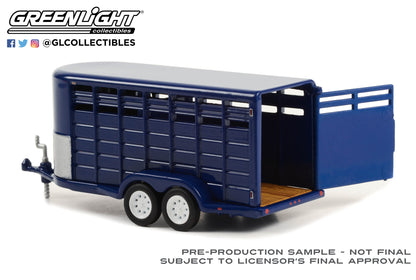 GreenLight 1:64 Hitch & Tow Trailers - 14-Foot Livestock Trailer - Dark Blue 30425