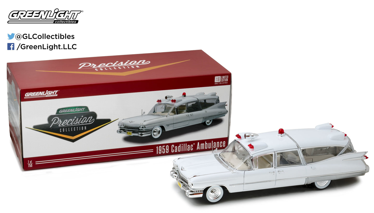 GreenLight Precision Collection 1:18 1959 Cadillac Ambulance - White PC-18004