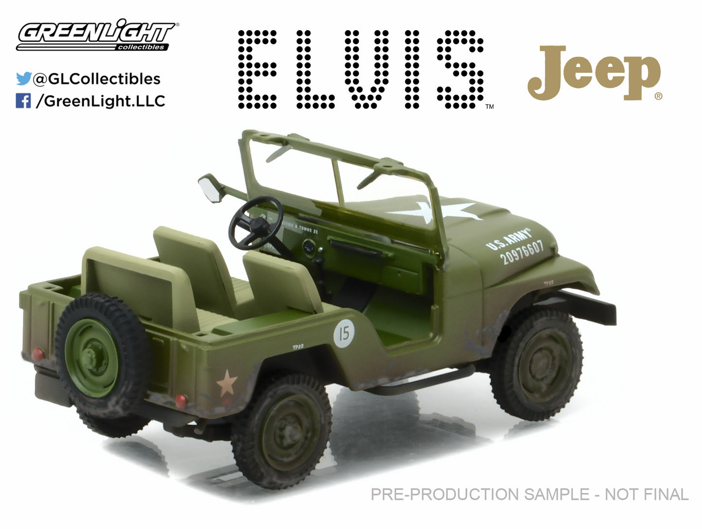 GreenLight 1:43 Elvis Presley (1935-77) - Cold War Era Willys Army Jeep 86311