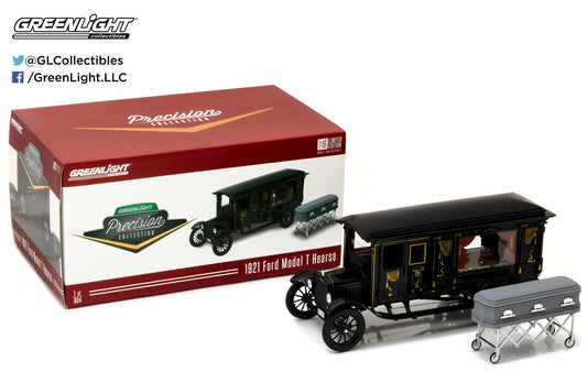 GreenLight 1:18 Precision Collection - 1:18 1921 Ford Model T Ornate Carved Hearse - Black PC-18013