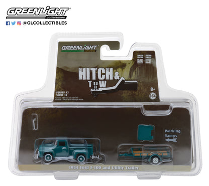 GreenLight 1:64 Hitch & Tow Series 13 - 1954 Ford F-100 and Utility Trailer 32130-A
