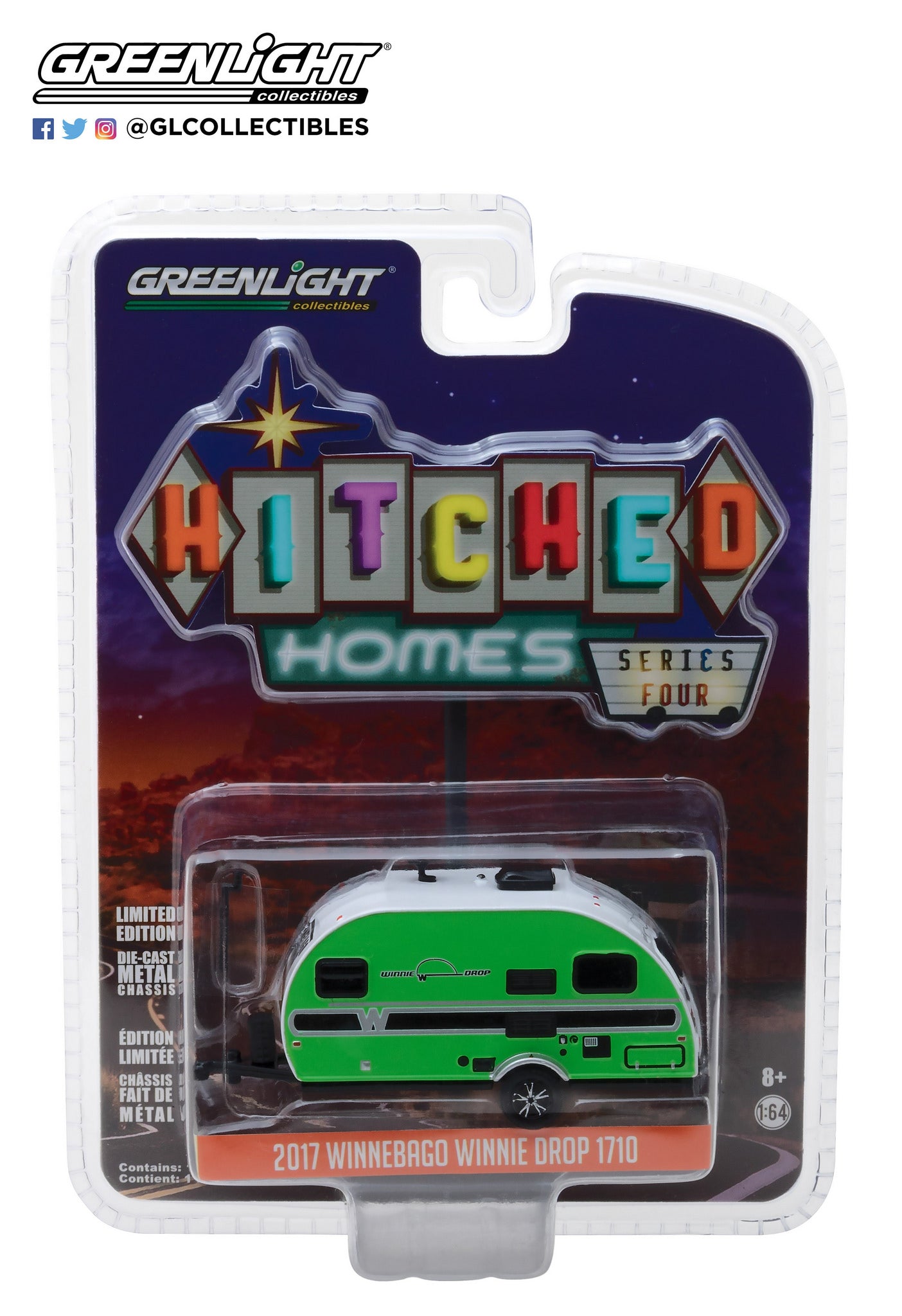 GreenLight 1:64 Hitched Homes Series 4 - 2017 Winnebago Winnie Drop - Green 34040-D