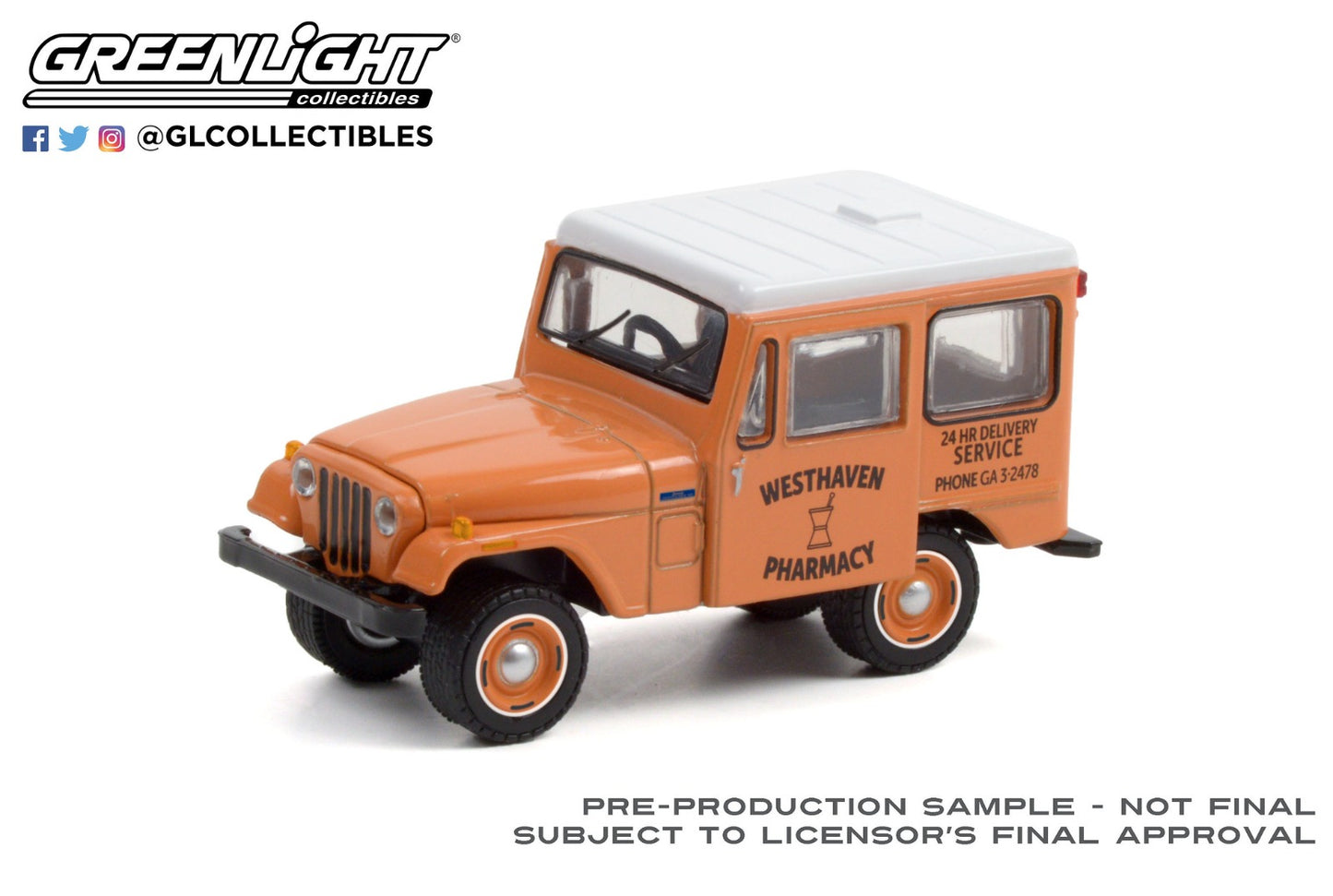 GreenLight 1:64 Blue Collar Collection Series 9 - 1974 Jeep DJ-5 - Westhaven Pharmacy 24 Hr. Delivery Service 35200-B