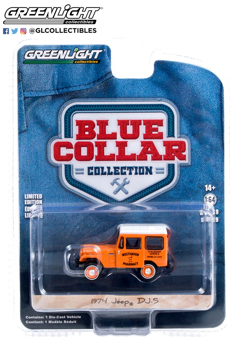 GreenLight 1:64 Blue Collar Collection Series 9 - 1974 Jeep DJ-5 - Westhaven Pharmacy 24 Hr. Delivery Service 35200-B