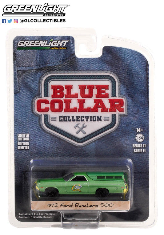 GreenLight 1:64 Blue Collar Collection Series 11 - 1972 Ford Ranchero 500 with Camper Shell - Quaker State Solid Pack 35240-B