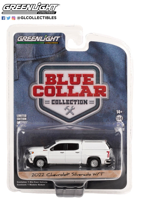 GreenLight 1:64 Blue Collar Collection Series 11 - 2022 Chevrolet Silverado W/T with Camper Shell - Summit White Solid Pack 35240-F