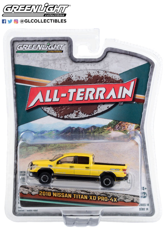 GreenLight 1:64 All-Terrain Series 14 - 2018 Nissan Titan XD Pro-4X - Solar Flare with Black Trim Solid Pack 35250-E