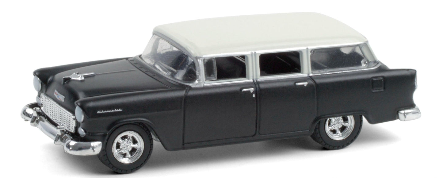 GreenLight 1:64 Estate Wagons Series 6 - 1955 Chevrolet Two-Ten Townsman - Flat Black and India Ivory 36010-A