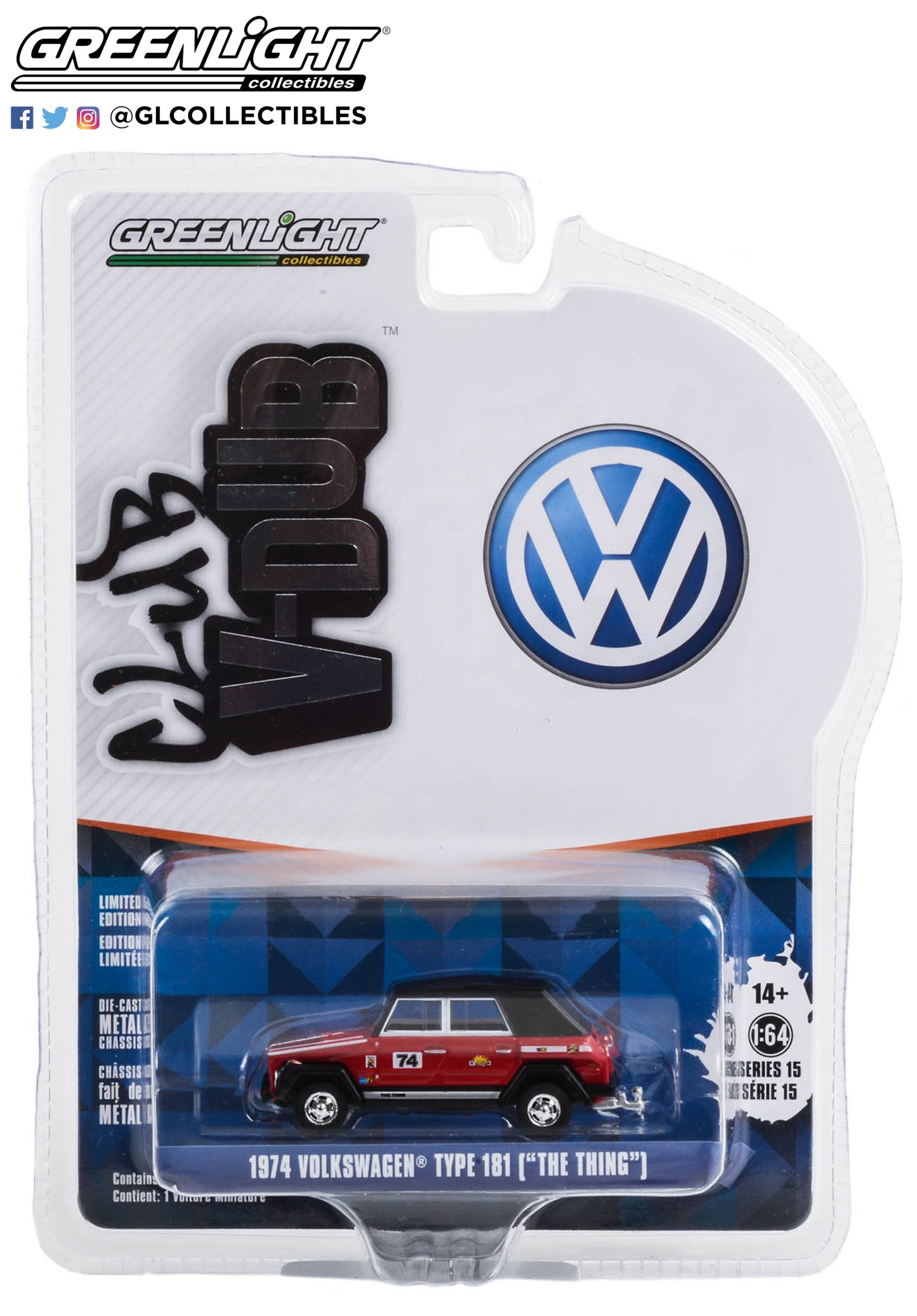 GreenLight 1:64 Club Vee-Dub Series 15 - 1974 Volkswagen Thing (Type 181) #74 BAJA Solid Pack 36060-C