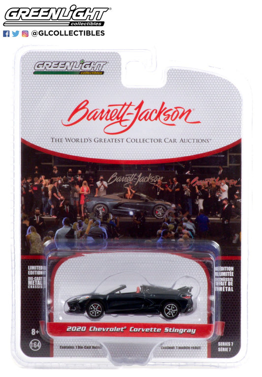 GreenLight 1:64 Barrett-Jackson ‘Scottsdale Edition’ Series 7 - 2020 Chevrolet Corvette C8 Stingray (Lot #3002) - Shadow Gray Metallic with Adrenaline Red Interior 37230-F