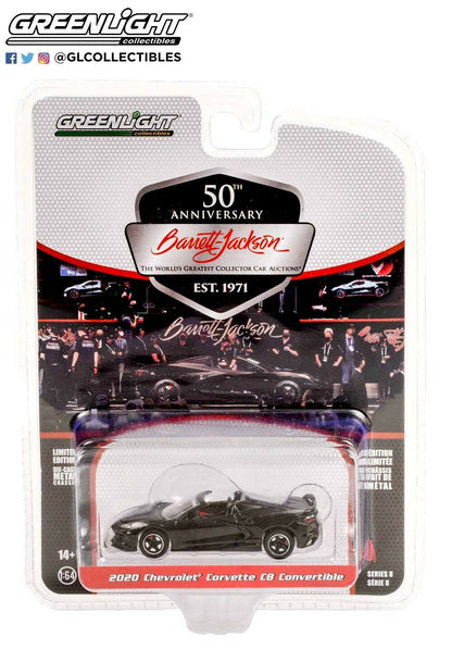 GreenLight 1:64 Barrett-Jackson Scottsdale Edition Series 8 - 2020 Chevrolet Corvette C8 Convertible (Lot #3003) - Black with Adrenaline Red Interior 37240-D