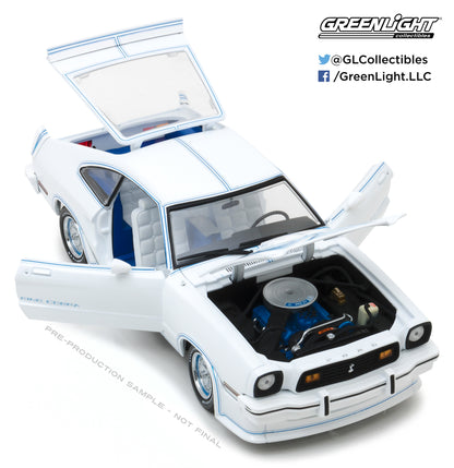 GreenLight 1:18 1978 Ford Mustang II King Cobra - White and Blue 13508