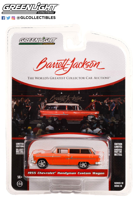 GreenLight 1:64 Barrett-Jackson ‘Scottsdale Edition’ Series 10 - 1955 Chevrolet Handyman Custom Wagon (Lot #1285) - Custom Metallic Orange with White Roof Solid Pack 37260-A