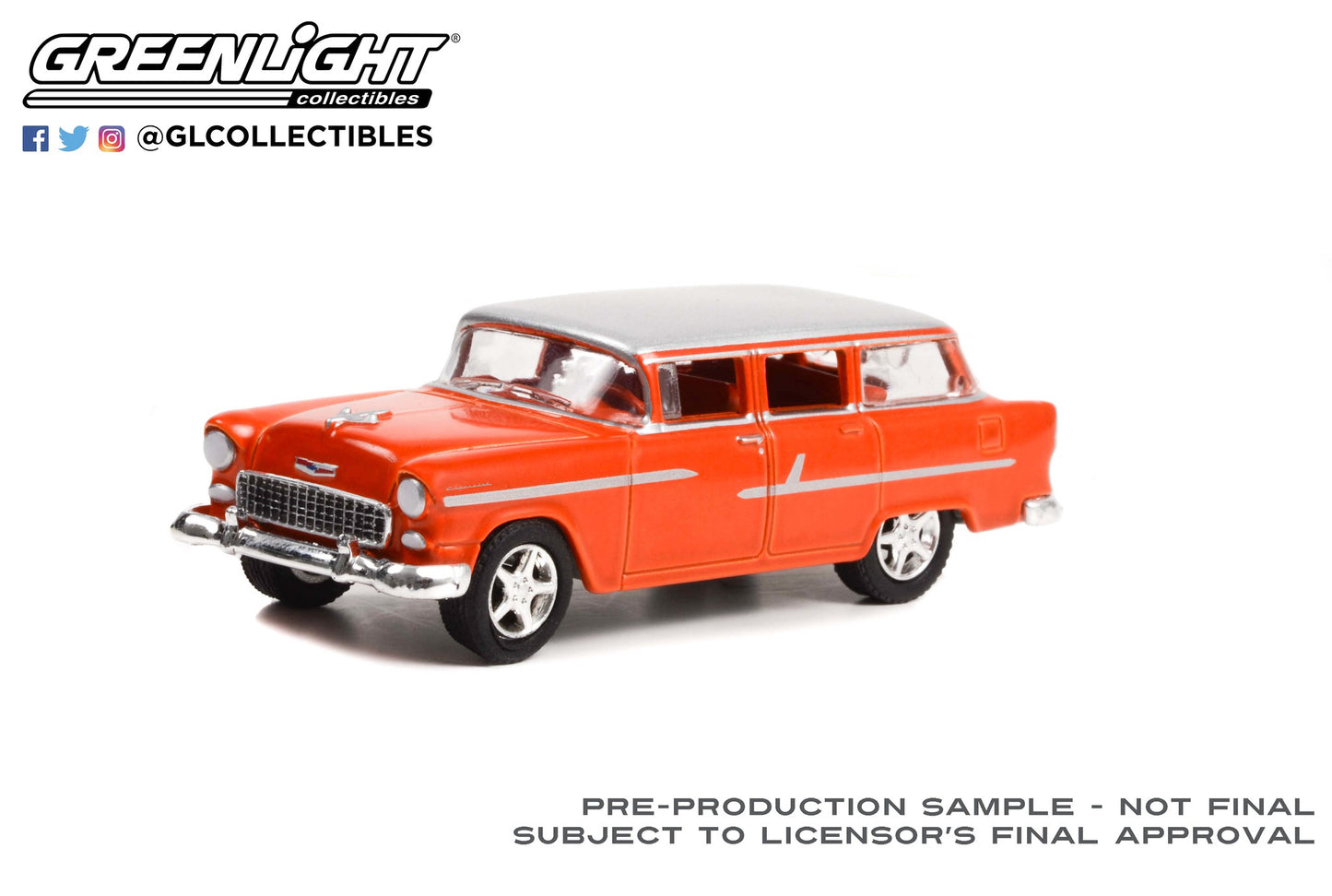 GreenLight 1:64 Barrett-Jackson ‘Scottsdale Edition’ Series 10 - 1955 Chevrolet Handyman Custom Wagon (Lot #1285) - Custom Metallic Orange with White Roof Solid Pack 37260-A