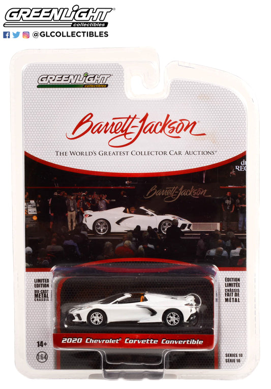 GreenLight 1:64 Barrett-Jackson ‘Scottsdale Edition’ Series 10 - 2020 Chevrolet Corvette C8 Stingray Convertible (Lot #1275) - Arctic White with Natural Interior Solid Pack 37260-F