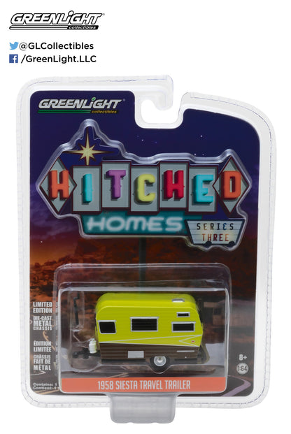GreenLight 1:64 Hitched Homes Series 3 - 1958 Siesta - Green and Brown 34030-A