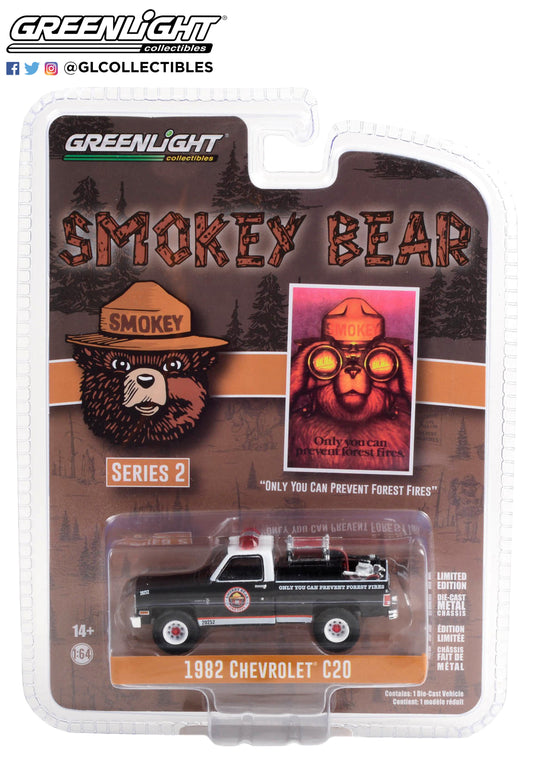 GreenLight 1:64 Smokey Bear Series 2 - 1982 Chevrolet C20 Custom Deluxe with Fire Equipment, Hose and Tank “Only You Can Prevent Forest Fires” 38040-C