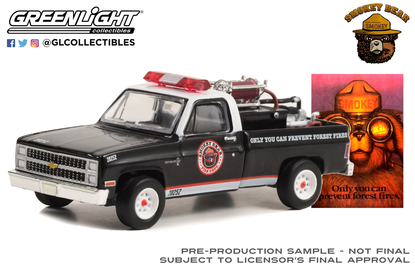 GreenLight 1:64 Smokey Bear Series 2 - 1982 Chevrolet C20 Custom Deluxe with Fire Equipment, Hose and Tank “Only You Can Prevent Forest Fires” 38040-C