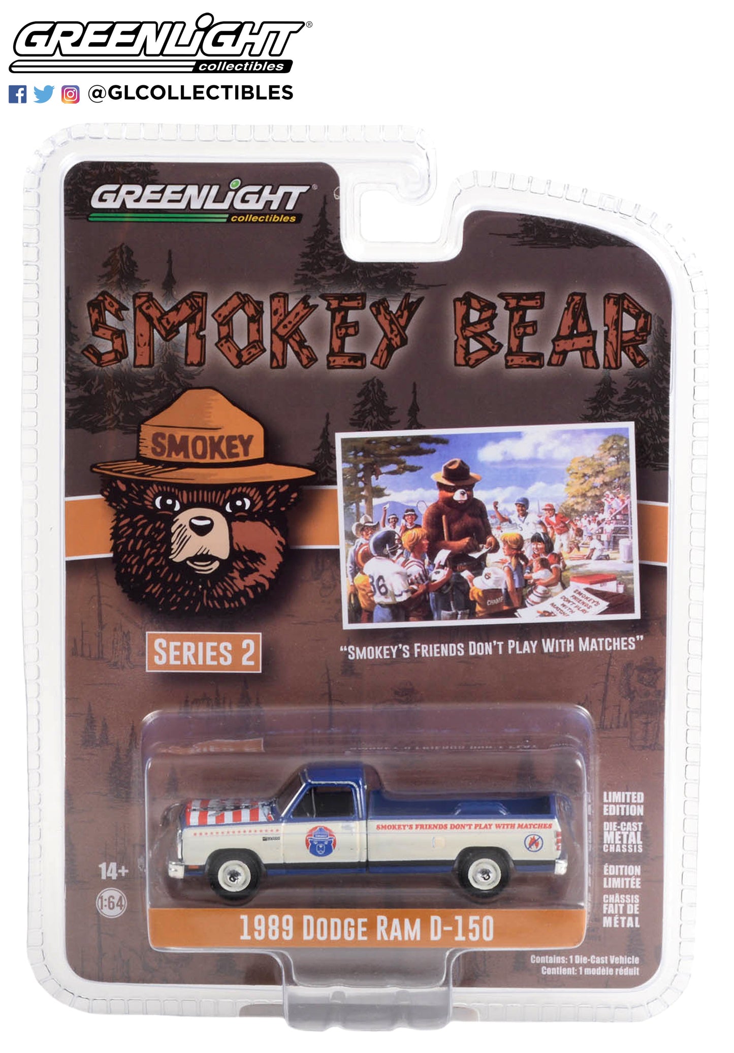 GreenLight 1:64 Smokey Bear Series 2 - 1989 Dodge Ram D-150 “Smokey’s Friends Don’t Play With Matches” 38040-D