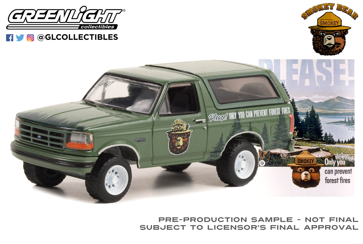 GreenLight 1:64 Smokey Bear Series 2 - 1996 Ford Bronco “Please! Only You Can Prevent Forest Fires” 38040-E