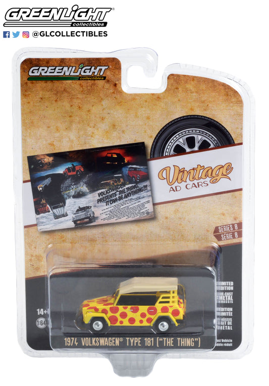 GreenLight 1:64 Vintage Ad Cars Series 8 - 1974 Volkswagen Thing (Type 181) “Volkswagen Presents The Thing. It Can Be Anything!!!” 39110-C