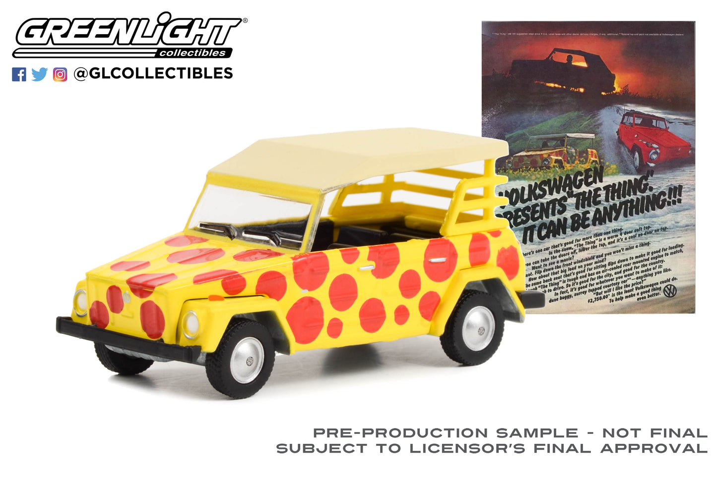 GreenLight 1:64 Vintage Ad Cars Series 8 - 1974 Volkswagen Thing (Type 181) “Volkswagen Presents The Thing. It Can Be Anything!!!” 39110-C