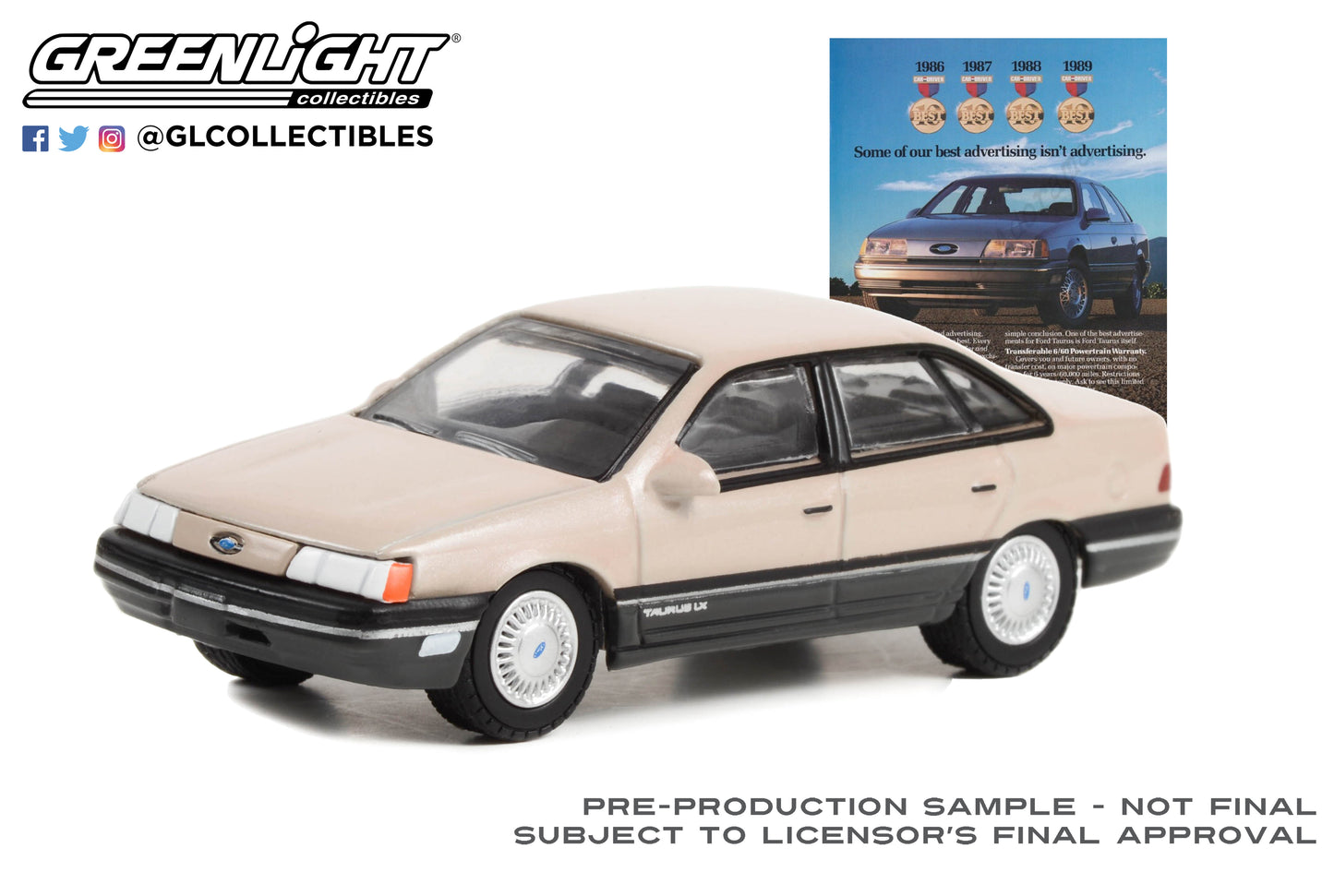 GreenLight 1:64 Vintage Ad Cars Series 8 - 1989 Ford Taurus “Some Of Our Best Advertising Isn’t Advertising” 39110-E