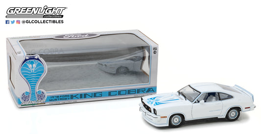 GreenLight 1:18 1978 Ford Mustang II King Cobra - White and Blue 13508