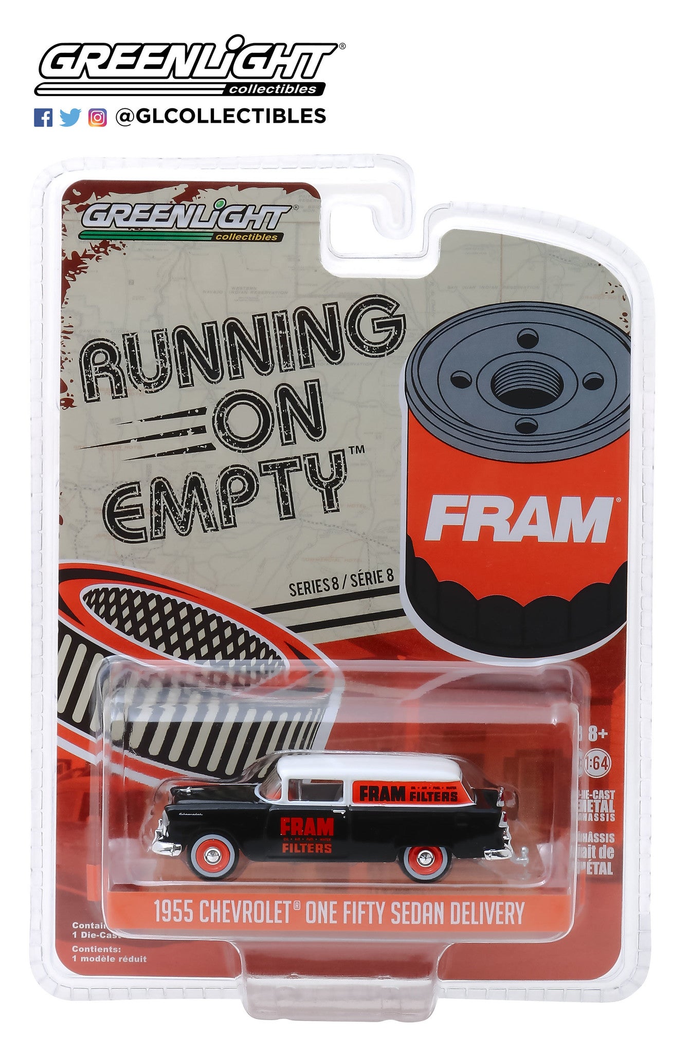 GreenLight 1/64 Running on Empty Series 8 - 1955 Chevrolet One Fifty Sedan Delivery - FRAM Oil Filters 41080-C