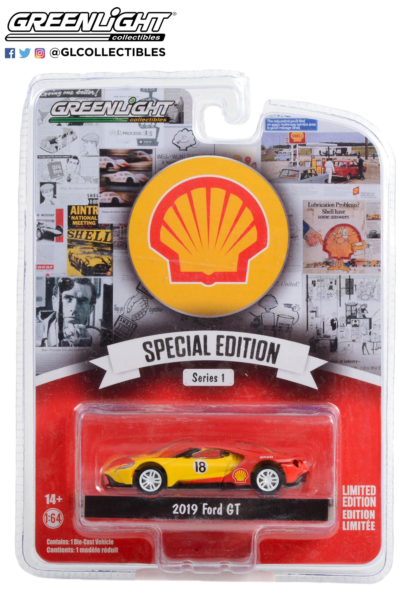 GreenLight 1:64 Shell Oil Special Edition Series 1 - 2019 Ford GT #18 Shell Oil 41125-E