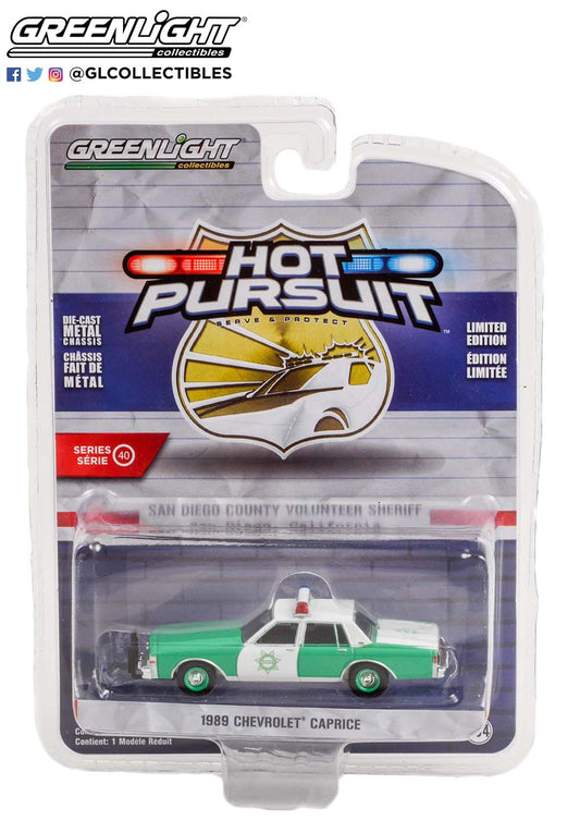 GreenLight 1:64 Hot Pursuit Series 40 - 1989 Chevrolet Caprice - San Diego County Volunteer Sheriff - San Diego, California 42980-B