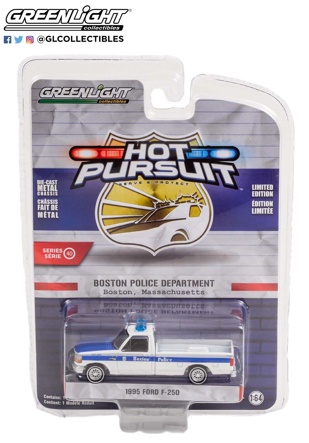GreenLight 1:64 Hot Pursuit Series 40 - 1995 Ford F-250 - Boston Police Department - Boston, Massachusetts 42980-C