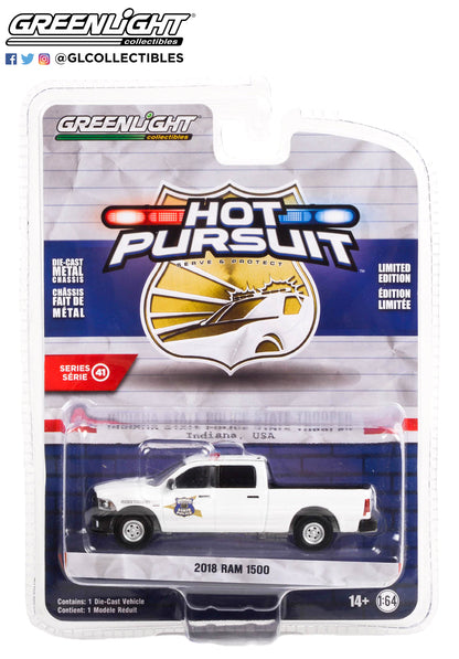 GreenLight 1:64 Hot Pursuit Series 41 - 2018 Dodge Ram 1500 - Indiana State Police State Trooper 42990-C