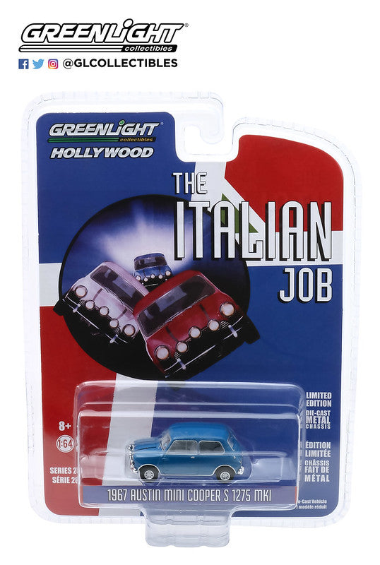 GreenLight 1:64 Hollywood Series 28 - The Italian Job (1969) - 1967 Austin Mini Cooper S 1275 MkI - Blue with Black Leather Straps 44880-A