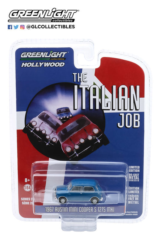 GreenLight 1:64 Hollywood Series 28 - The Italian Job (1969) - 1967 Austin Mini Cooper S 1275 MkI - Blue with Black Leather Straps 44880-A