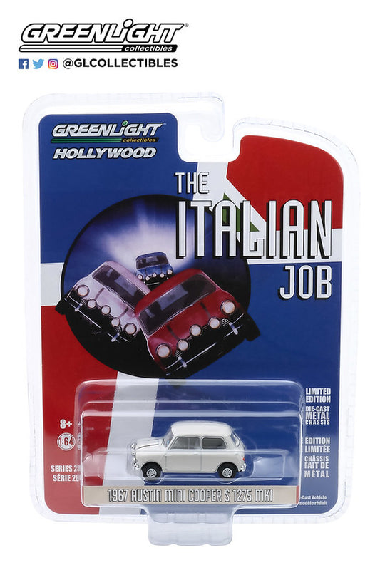 GreenLight 1:64 Hollywood Series 28 - The Italian Job (1969) - 1967 Austin Mini Cooper S 1275 MkI - White with Black Leather Straps 44880-C