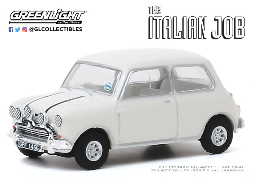 GreenLight 1:64 Hollywood Series 28 - The Italian Job (1969) - 1967 Austin Mini Cooper S 1275 MkI - White with Black Leather Straps 44880-C