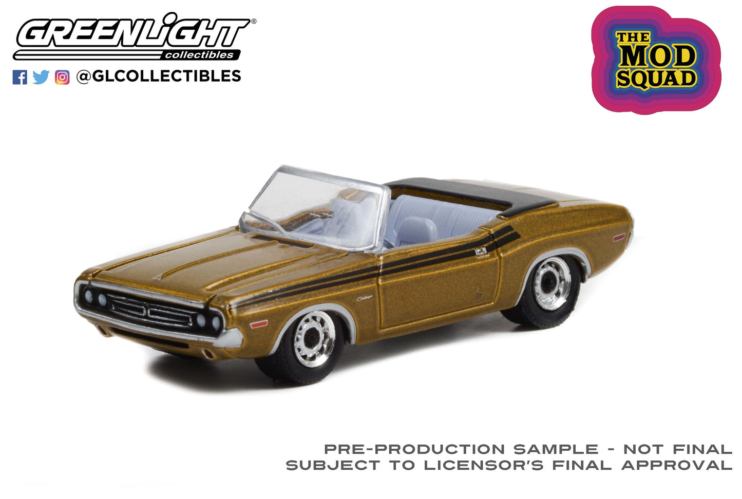 GreenLight 1:64 Hollywood Series 34 - The Mod Squad (1968-73 TV Series) - 1971 Dodge Challenger 340 Convertible - Gold 44940-A