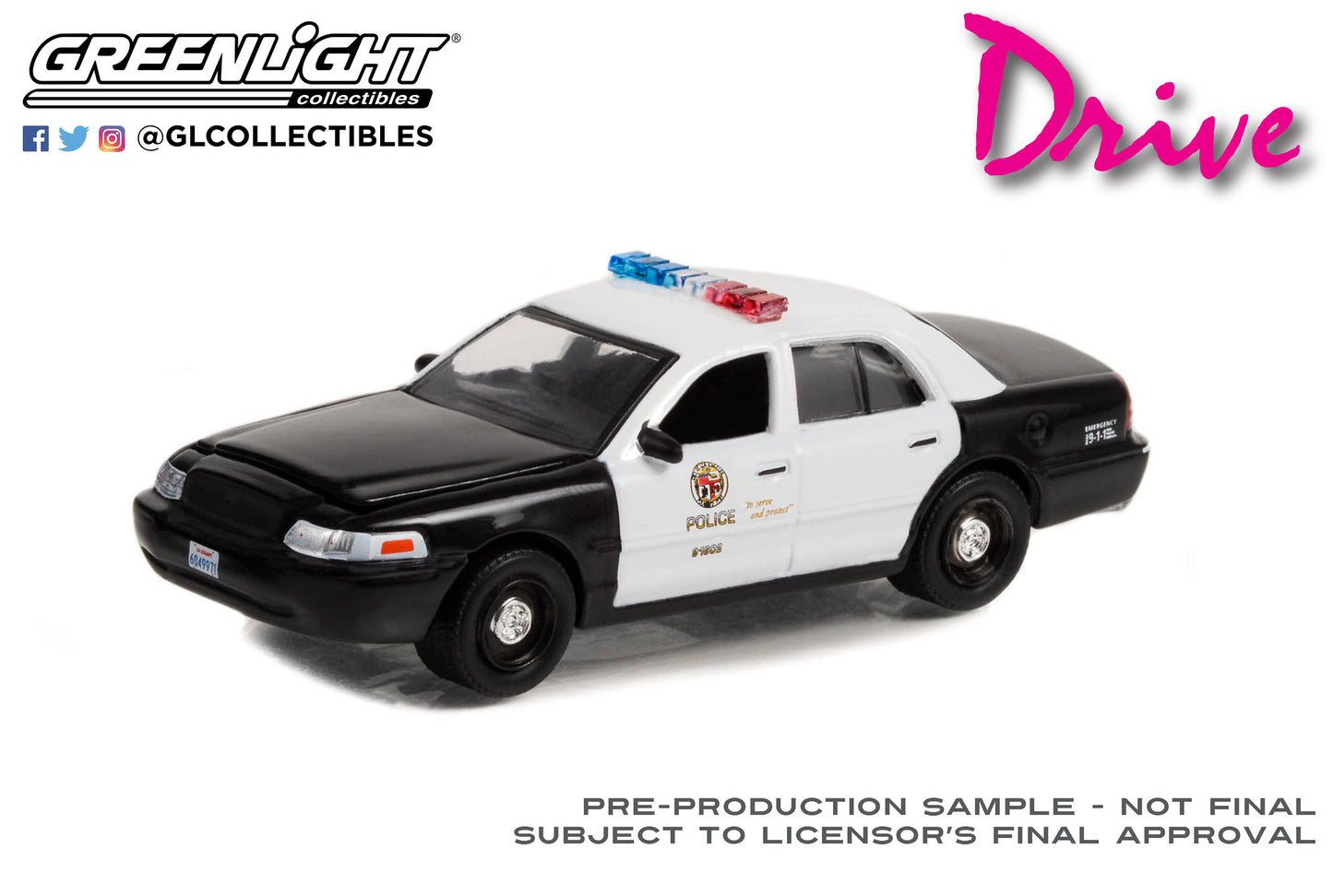 GreenLight 1:64 Hollywood Series 37 - Drive (2011) - 2001 Ford Crown Victoria Police Interceptor - Los Angeles Police Department (LAPD) 44970-E