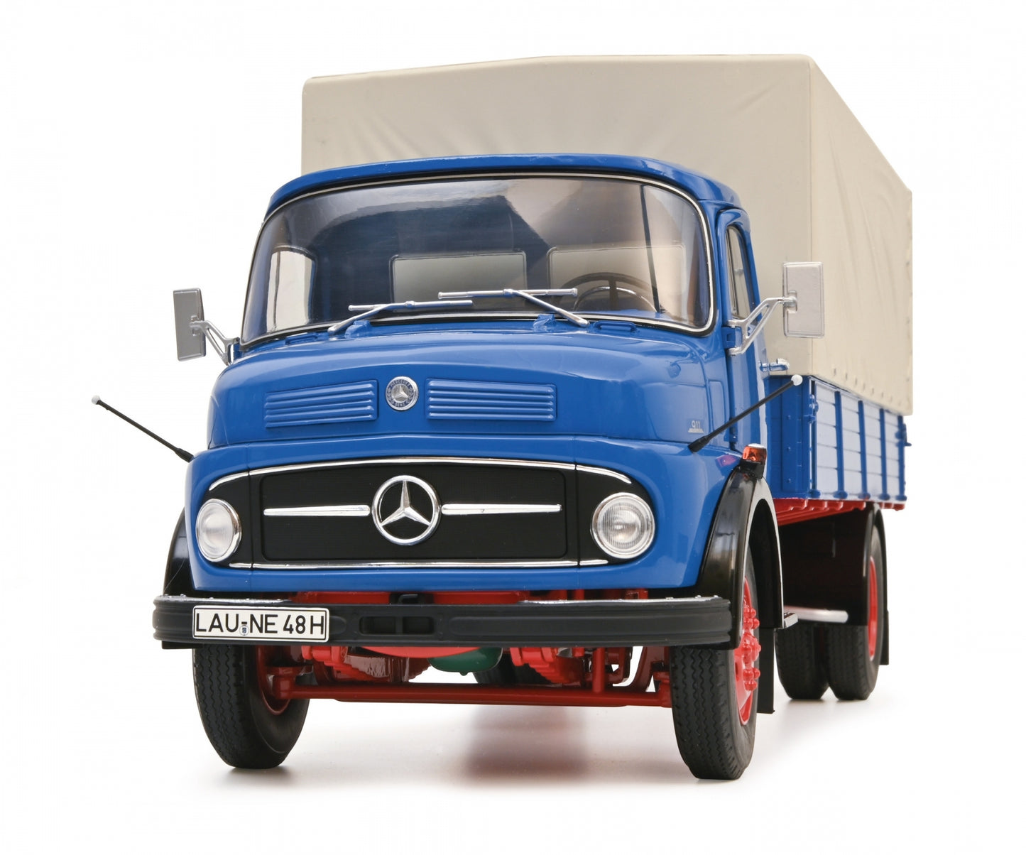 Schuco 1:18 Mercedes-Benz L911 Flatbed + Tarpaulin Truck Blue 450044800