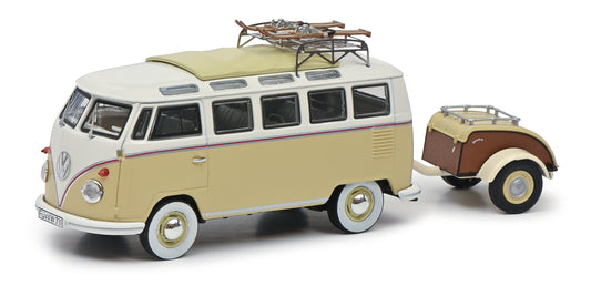 Schuco 1:43 Volkswagen T1b Samba with Westfalia trailer Winter sport 450254600