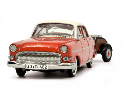 Schuco 1/43 Opel Kapitan with Westfalia trailer red-white 450264000