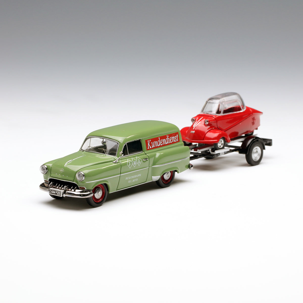 Schuco 1:43 Opel Olympia Caravan with trailer and Messerschmitt KR Messerschmitt Service 450266700