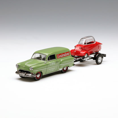Schuco 1:43 Opel Olympia Caravan with trailer and Messerschmitt KR Messerschmitt Service 450266700