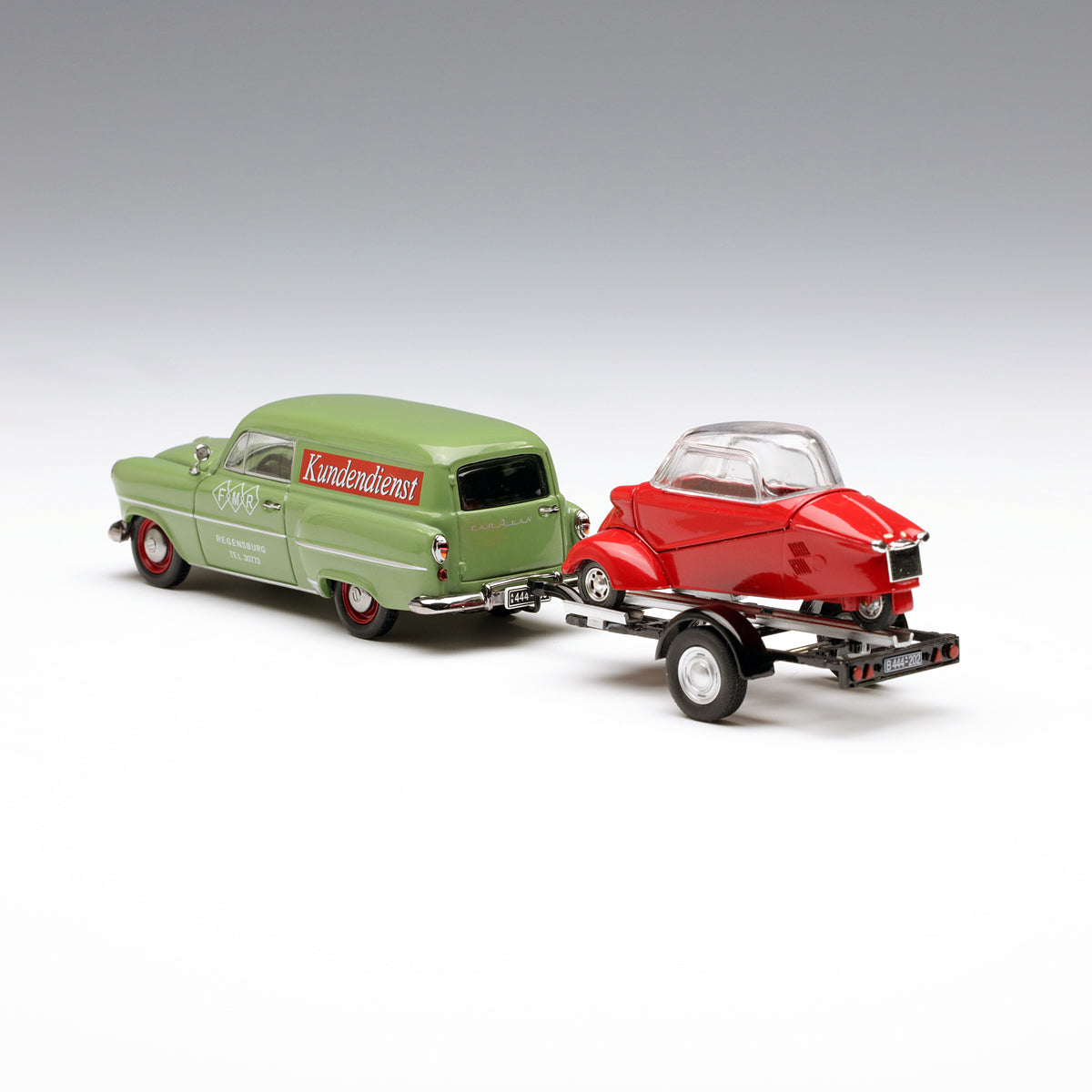 Schuco 1:43 Opel Olympia Caravan with trailer and Messerschmitt KR Messerschmitt Service 450266700