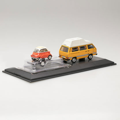Schuco 1:43 Volkswagen T3 Joker camping bus with trailer and BMW Isetta 450330300