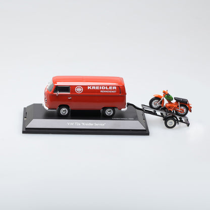 Schuco 1:43 Volkswagen T2a Kreidler-Service box van with bike trailer and Kreidler Florett 450334000
