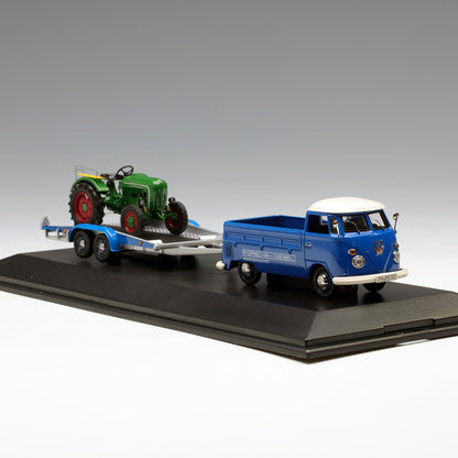 Schuco 1:43 Volkswagen T1C pick-up with trailer and Allgaier Tractor 450374000