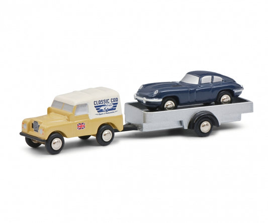 Schuco piccolo Land Rover with Jaguar E-Type and Trailer 450502900