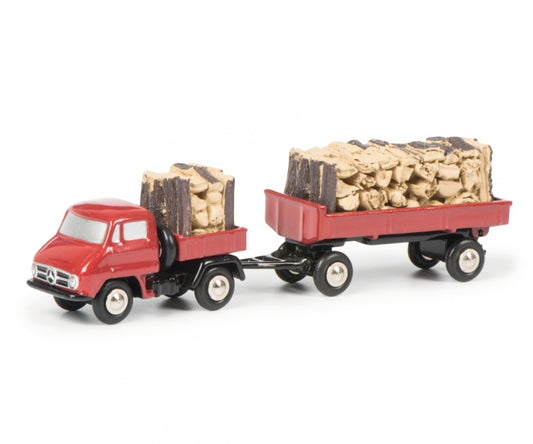 Schuco 1:90 Unimog U411 pick-up with trailer und wood load 450566700